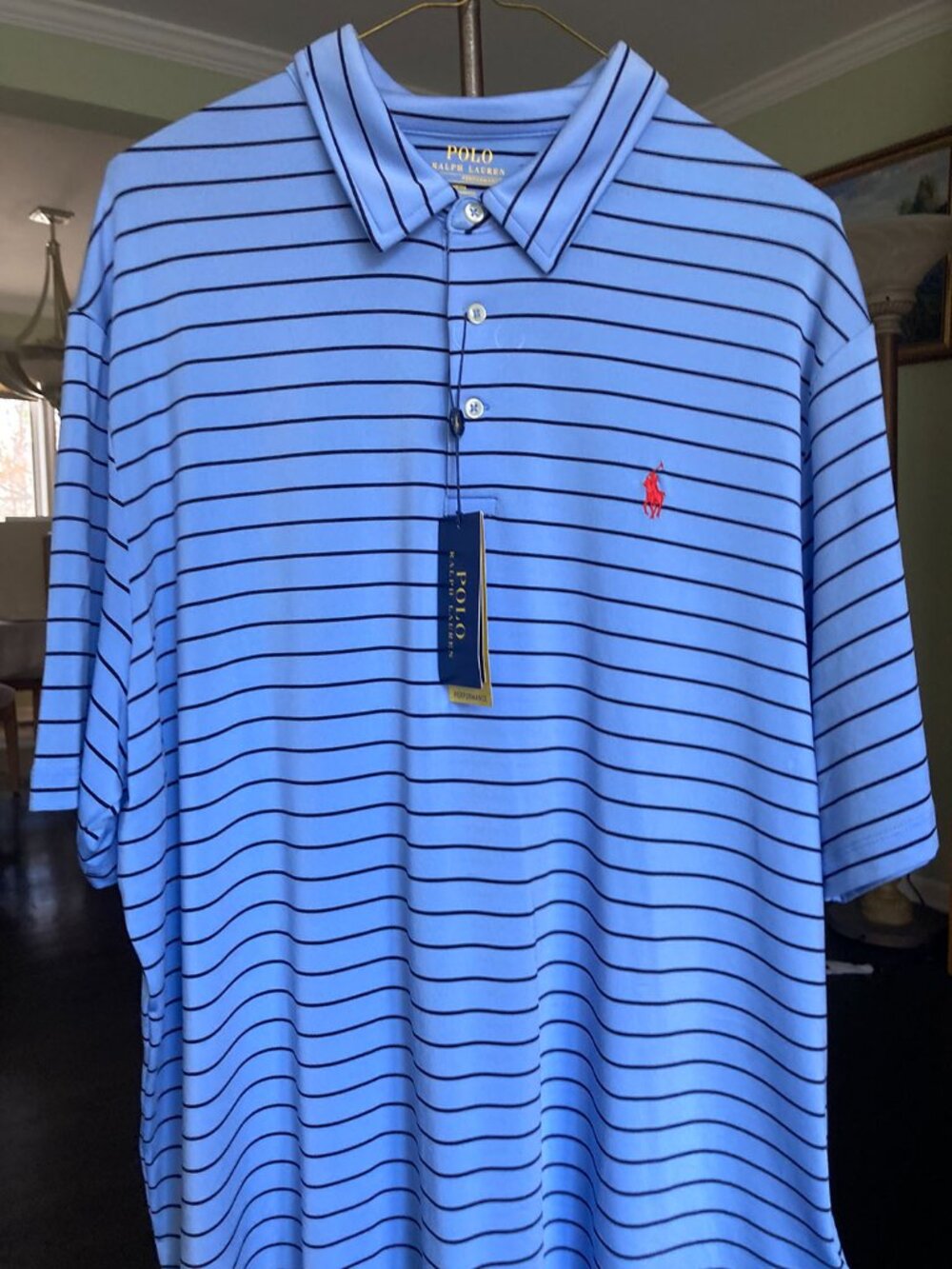 Polo by Ralph Lauren Performance Classic Blue Navy Striped Polo Shirt Size XL